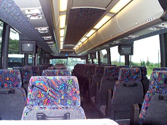 Down the isle from the rear on a MCI 102EL3